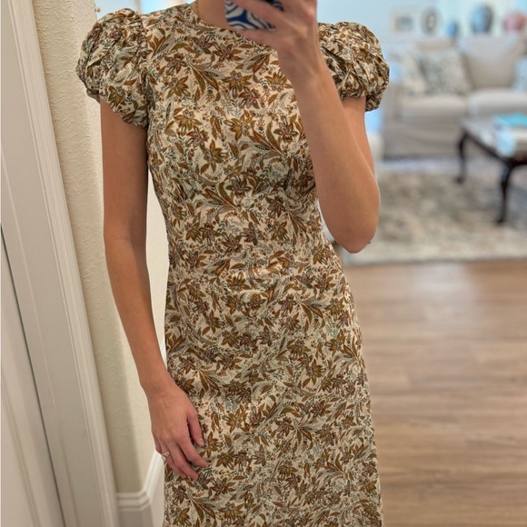 Doen Rhodia Cotton Puff Short Sleeve Maxi Midi Dress Blanc Narcissus Floral - Picture 7 of 16